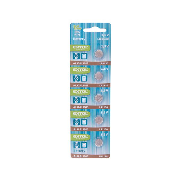 gombelem klt. 5 db, alkáli, 1,5V, méret: (LR1130); hosszú étettartam, bliszteren termék fő termékképe