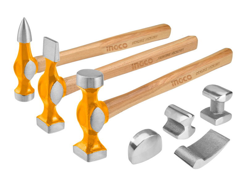 INGCO Karosszériás kalapács és egyengető készlet 7 részes Hickory nyéllel termék fő termékképe