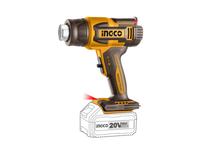 INGCO Akkus hőlégfúvó 550°C LCD kijelző 20 V (1 x 5,0 Ah akku + töltő) termék fő termékképe