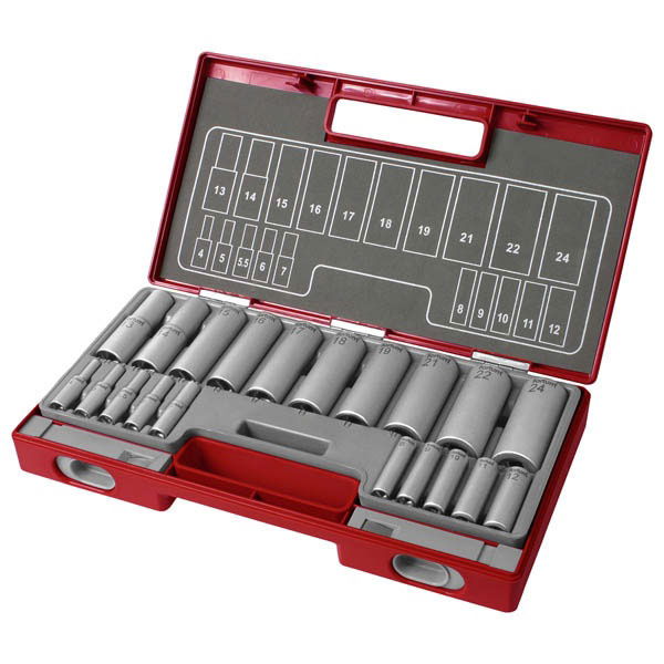 hosszított dugófej klt. 1/2", 1/4", 20db; 61CrV5 FORTUM termék fő termékképe