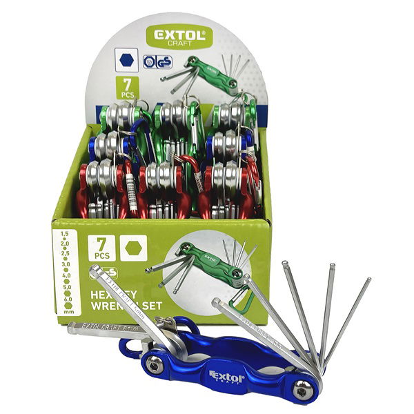 imbuszkulcs klt., Cr40 gömbfej, színes, TÜV/GS; 7db, 1,5-6mm, karabínerrel termék fő termékképe