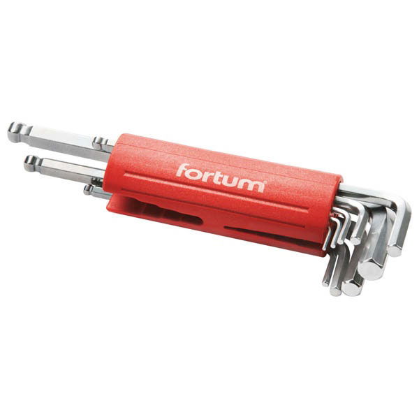 imbuszkulcs klt., hosszú, gömbfej, 9db, 1,5-10mm, S2; 1,5-2-2,5-3-4-5-6-8-10, műanyag markolat FORTUM termék fő termékképe