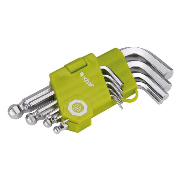 imbuszkulcs klt., rövid, Cr40 gömbfej, TÜV/GS; 9db, 1,5-10mm, bliszteren termék fő termékképe