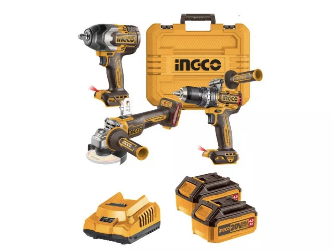 INGCO Akkus erőcsomag 20 V Ütvefúró-csavarozó 96 Nm+Sarokcsiszoló 115 mm+Ütvecsavarozó 850 Nm termék fő termékképe