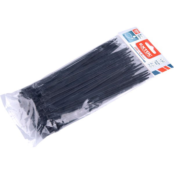 kábelkötegelő 7,2×300 mm 100db, többször használható (oldható) fekete nylon; UV-, sav- és lúgálló termék fő termékképe