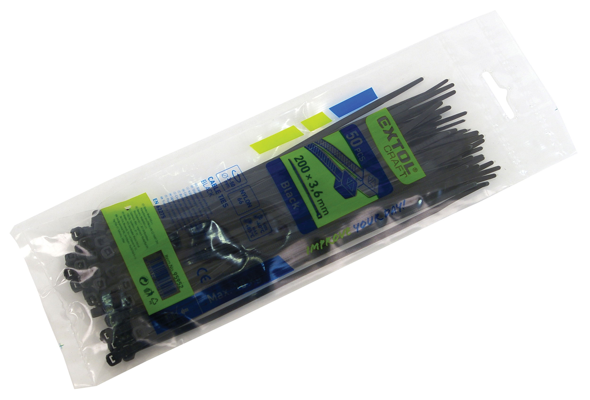 kábelkötegelő 7,6×500mm 50db, fekete nylon; UV-, sav- és lúgálló termék fő termékképe