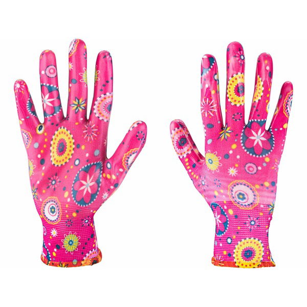 kerti kesztyű, rózsaszín, poliészter, méret:  8` nitrilbe mártott teny. és ujjhegy., gumírozott mandzsetta, Extol Lady termék fő termékképe