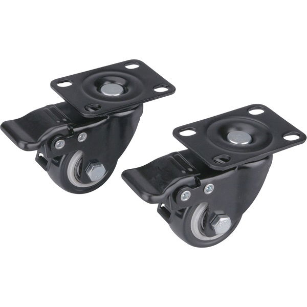 készülékgörgő 2 db, önbeálló, rögzítőfékkel, fekete PVC, golyóscsapággyal, 40mm, max. teherbírás: 30 kg/db termék fő termékképe