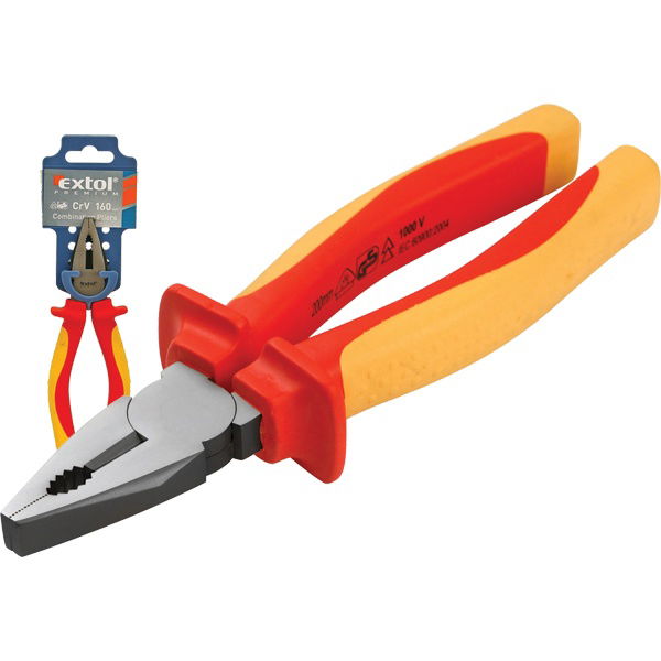 kombinált fogó, 160mm, szigetelt,1000V VDE, DIN ISO 5746, CV, duál piros/sárga nyél, akasztós szerszámtartó termék fő termékképe