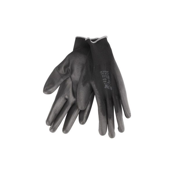 Kötött kesztyű fekete poliészter, méret: 11` poliuretánba mártott teny. és ujjhegy., gumírozott mandzsetta termék fő termékképe