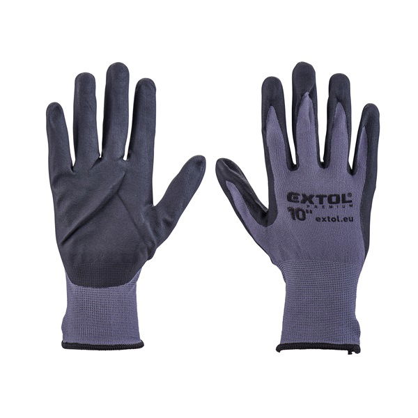 Kötött kesztyű nylon-Spandex, varrat nélküli, méret: 10` nitrilbe mártott teny. és ujjhegy, gumírozott mandzsetta termék fő termékképe