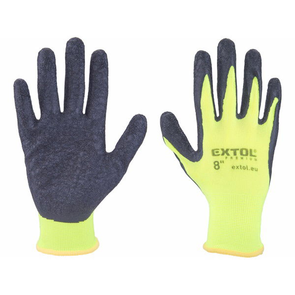 kötött kesztyű nylon, varrat nélküli, méret  8` latexbe mártott teny. és ujjhegy, gumírozott mandzsetta termék fő termékképe