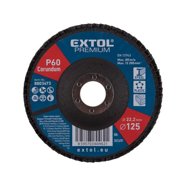 lamellás csiszoló acél, Alu, műa. és fa munkadarabok csiszolására, 125×22mm; P60, kúpos, max.:12.300 ford./perc, EN13743 termék fő termékképe
