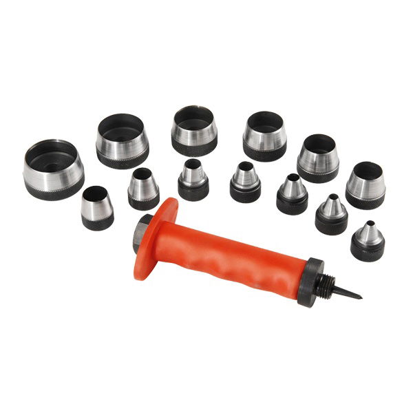 lyukasztó klt. 14 db 5-6-8-10-11-13-16-19-22 -25-28-32-35 mm, színes műanyag markolat, műanyag koffer termék fő termékképe