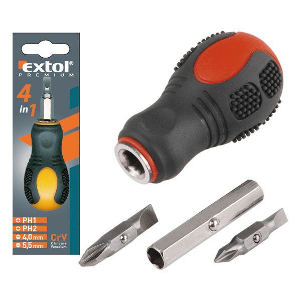 marokcsavarhúzó, 2db cserélhető, kétoldalas rövid szárral (lapos: 4mm, 5,5mm; PH1, PH2), CV. termék fő termékképe