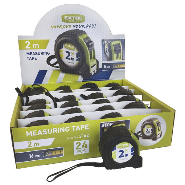 mérőszalag, gumírozott, 1 stoppos; 2m×16mm termék fő termékképe