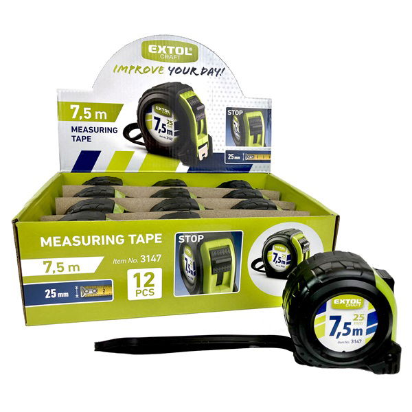 mérőszalag, gumírozott, 1 stoppos; 7,5m×25mm termék fő termékképe