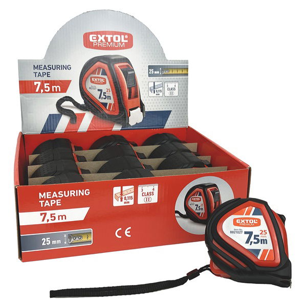 mérőszalag, gumírozott, 1 stoppos, 7,5m×25mm termék fő termékképe