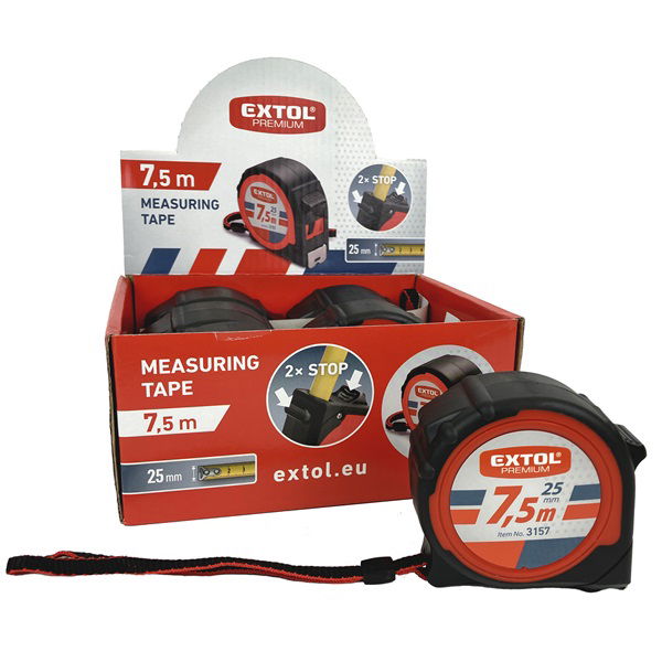 mérőszalag, gumírozott, 2 stoppos; 7,5m×25mm termék fő termékképe