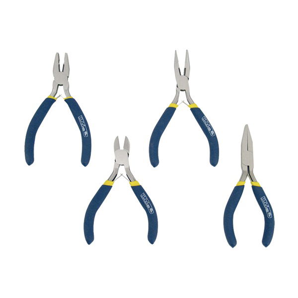 mini fogó klt. 4db-os, dupla műanyag nyéllel; kombinált, oldalcsípő, hosszú csőrű, rádiós ,125mm termék fő termékképe