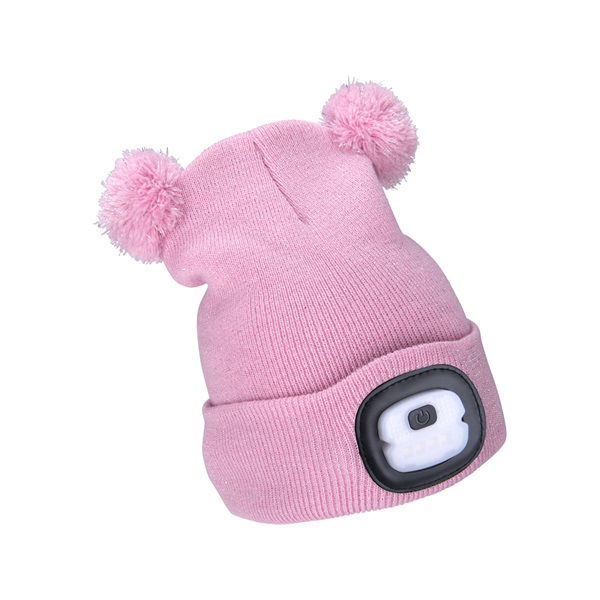 sapka, gyerek, rózsaszín, kötött, kivehető LED homloklámpával, 4×25 Lumen; USB tölthető Li-ion, 3funkció (100%-75%-50%) termék fő termékképe