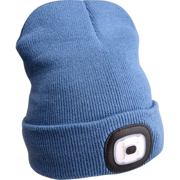 sapka, kék, kötött, kivehető LED homloklámpával, 4×45 Lumen; USB tölthető Li-ion akku, 3 funkció (100%-75%-50% fényerő) termék fő termékképe