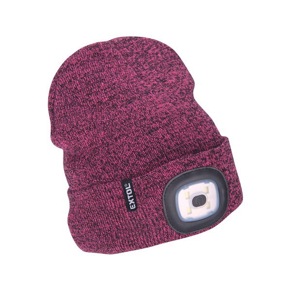 sapka, lila/fekete, kötött, kivehető LED homloklámpával, 4×45 Lumen; USB tölthető Li-ion, 3funkció (100%-75%-50%) termék fő termékképe