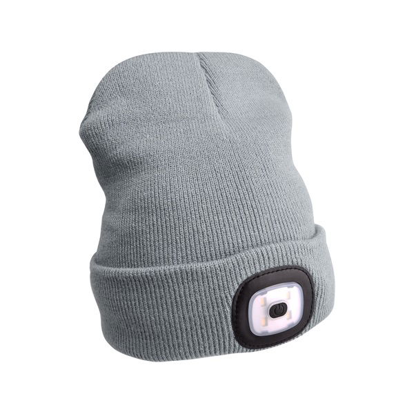 sapka, szürke, kötött, kivehető LED homloklámpával, 4×45 Lumen; USB tölthető Li-ion akku, 3funkció (100%-75%-50% fénye.) termék fő termékképe