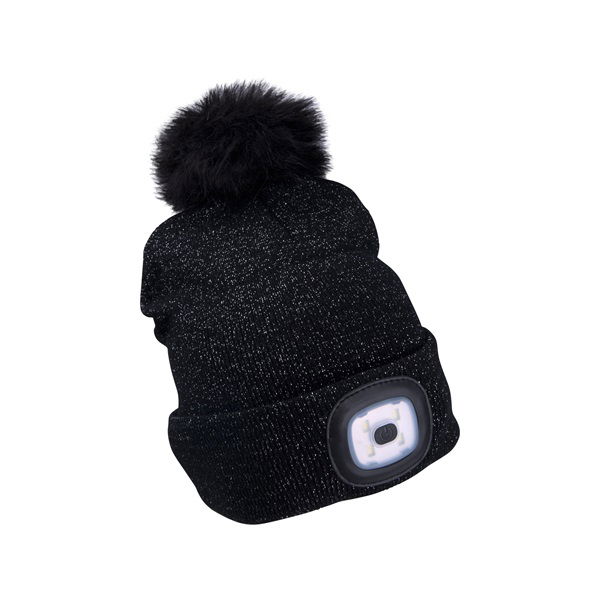 sapka, fekete, pomponnal, kötött, kivehető LED homloklámpával, 4×45 Lumen; USB tölthető Li-ion, 3funkció (100%-75%-50%) termék fő termékképe