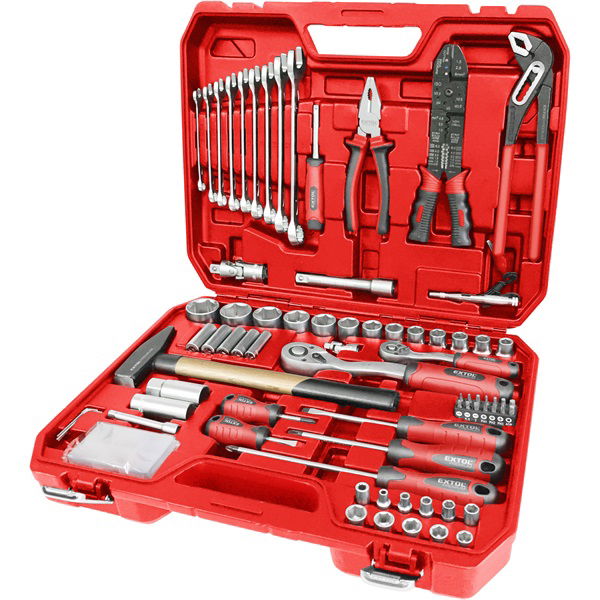 szerszám és dugókulcs klt.,100db; 1/4", és 1/2" racs.kar (45 fog), cs-v kulcs, csavarhúzó, fogók termék fő termékképe