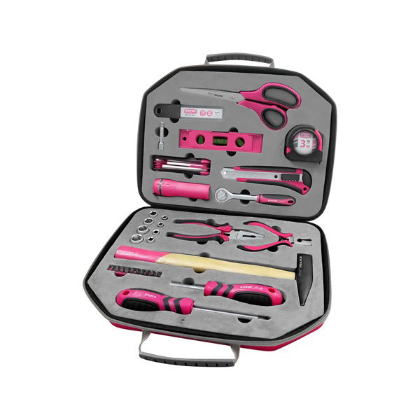 szerszámkészlet, 47db, 1/4"; Extol Lady, rózsaszín, 8 dugófej (5-14mm), fogó, csavarhúzók, kalapács, BIT-ek, vízmérték termék fő termékképe
