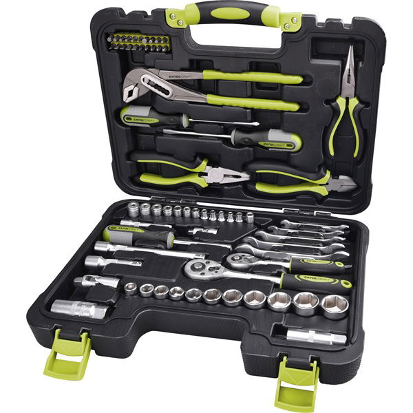 szerszámkészlet, 65db, 1/4"+3/8" CV.; dugókulcsok, racsnis kar, fogók, csavarhúzók, villás kulcsok, BIT-ek termék fő termékképe
