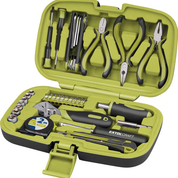 szerszámkészlet, 35db, 1/4" CV; 7 dugófej (5-11mm), áll.villáskulcs, fogók,órás csavarhúzók, imbuszkulcs,kés, mérőszalag termék fő termékképe