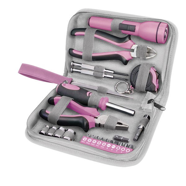szerszámkészlet, 23db, 1/4"; Extol Lady, rózsaszín, 4 dugófej (6-12mm), fogók, csavarhúzó markolat, mérőszalag, BIT-ek termék fő termékképe