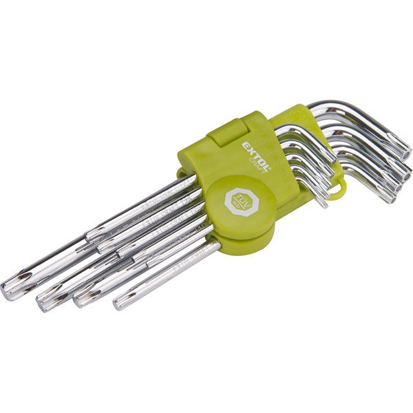 torx kulcs klt., Cr40. 9db, egyik vége lyukas; T10,15,20,25,27,30,40,45,50, bliszteren termék fő termékképe
