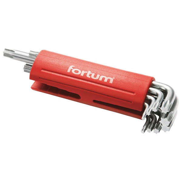 torx kulcs klt. 9db, hosszú, T10-50, S2, 10db/cse; T10-T15-T20-T25-T27-T30-T40-T45-T50, műanyag markolat FORTUM termék fő termékképe