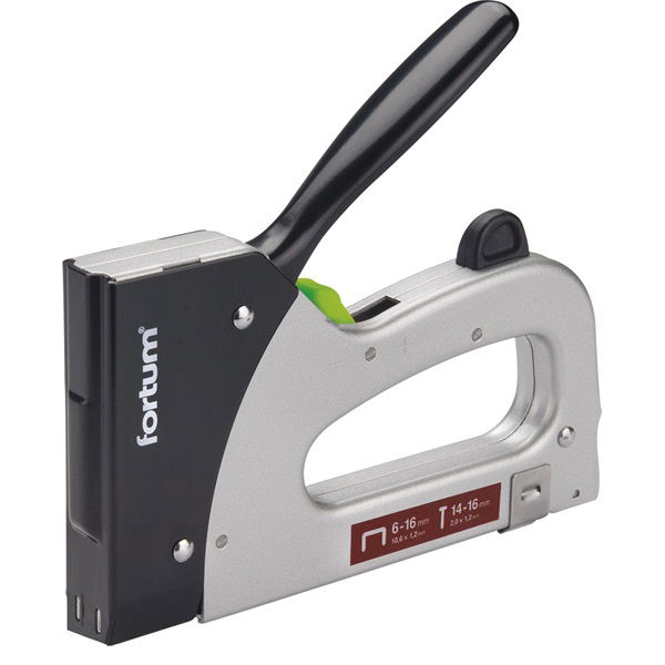 tűzőgép, fémházas, profi, 2 funkciós, tűzőgépkapocs, 6-16×10,6mm, szeg fejjel: 14-16×2×1,2mm FORTUM termék fő termékképe