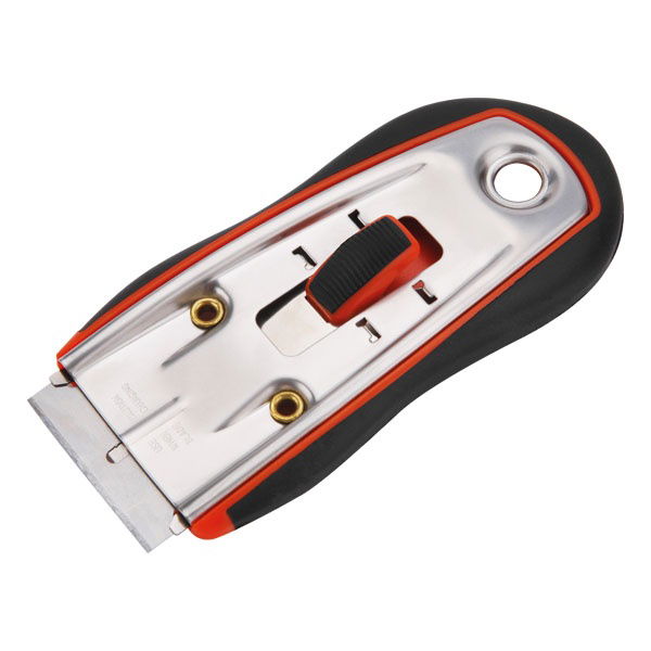 üvegtisztító kaparó, rozsdamentes acél test, műanyag borítás (ABS+TPR), multifunkciós, TÜV/GS; pótpenge 9141 (19×38mm) termék fő termékképe