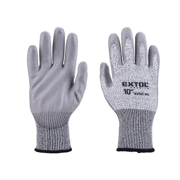 vágásbiztos kötött kesztyű, méret 11", poliuretánba mártott tenyér és újhegy, gumírozott mandzsetta termék fő termékképe