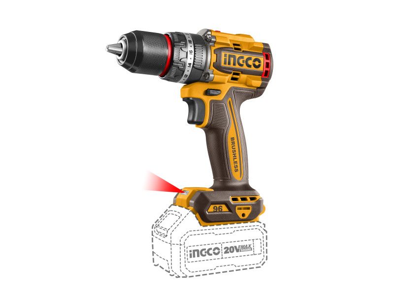 INGCO Akkus ütvefúró-csavarozó 96 Nm szénkefe nélküli 20 V (akku és töltő nélkül) termék fő termékképe