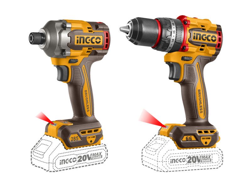 INGCO Akkus erőcsomag 20 V Ütvefúró-csavarozó 66 Nm+Ütvecsavarozó 1/4" 285 Nm (2 db akku + töltő) termék fő termékképe