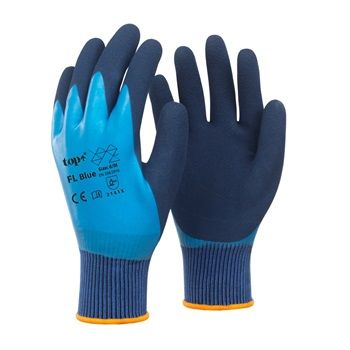 TOP FL Blue latex mártott poliészter kesztyű, gumírozott mandzsetta termék fő termékképe