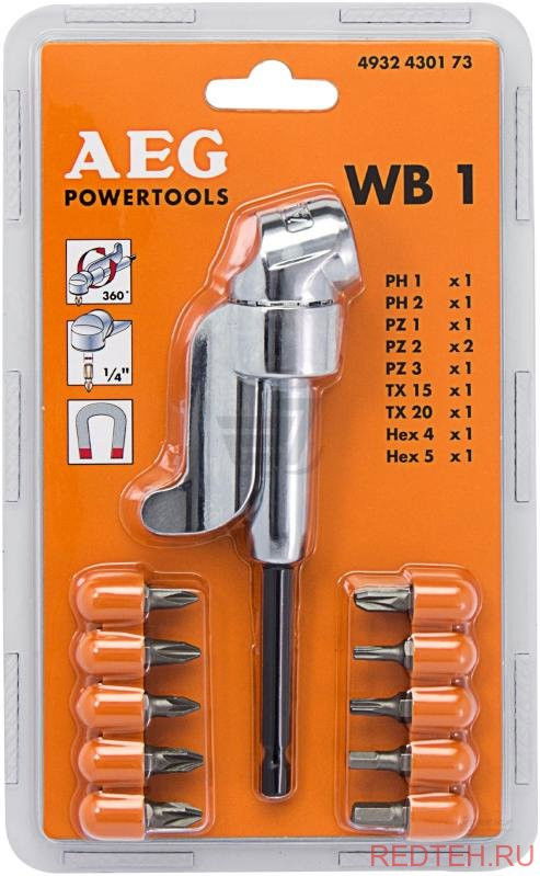 AEG WB1 szett sarokcsavarozó tartozék 10 db csavarozó bittel termék fő termékképe