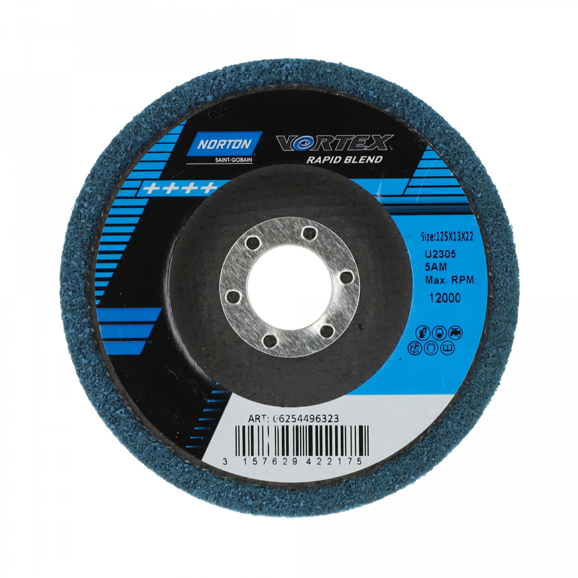 Norton Vortex Rapid Blend DPC tisztítókorong Ø125x12x22 mm 5AC, 10 db/csomag termék fő termékképe