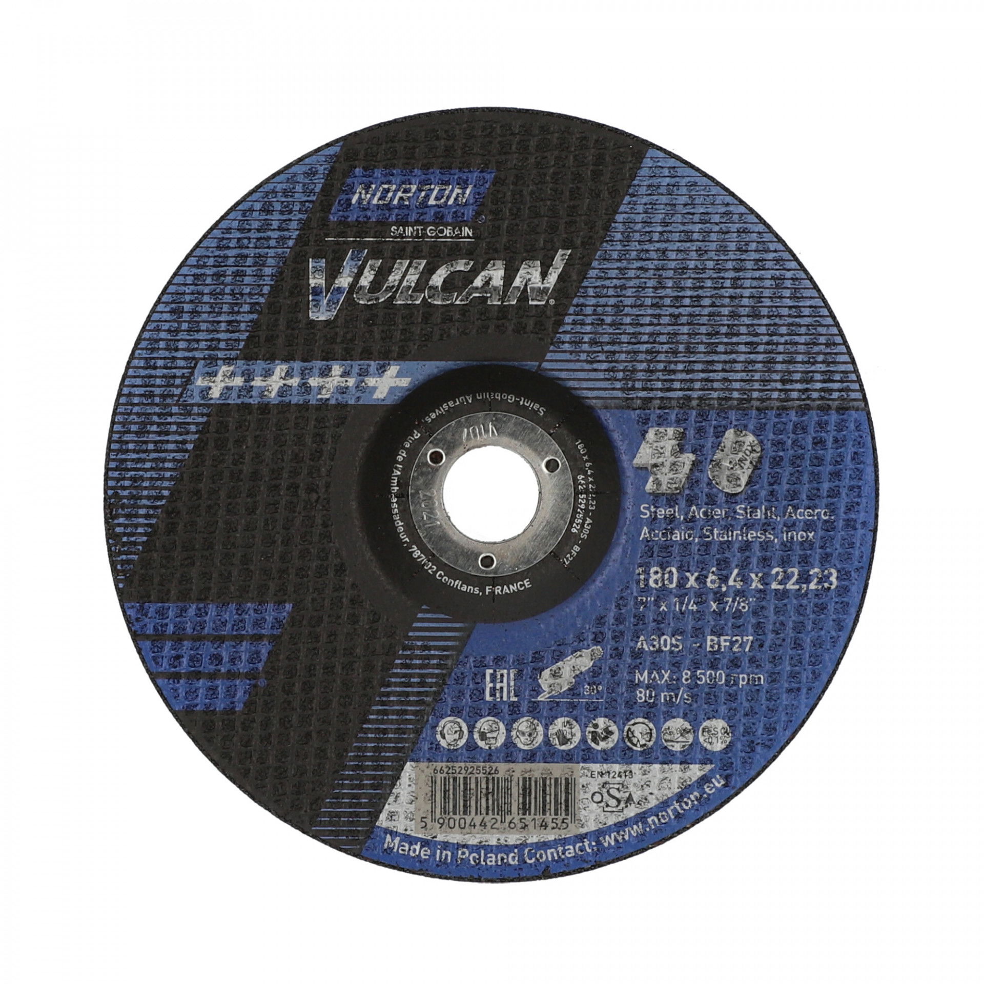 Norton Vulcan fém tisztítókorong 180x6,4x22,23mm, 10 db/csomag termék fő termékképe