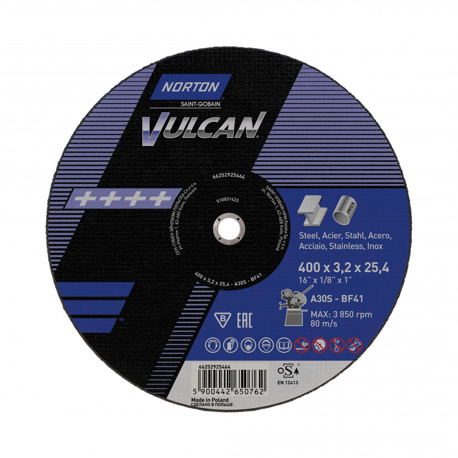 Norton Vulcan fém vágókorong 400x3,2x25,4mm A30S, 10 db/csomag termék fő termékképe